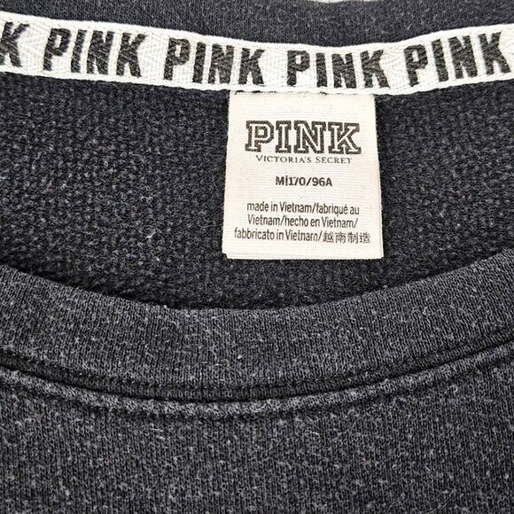 VS PINK VICTORIA'S SECRET BLACK PULLOVER SWEATSHIRT STRIPED SLEEVES SIZE MEDIUM - Picture 3 of 10